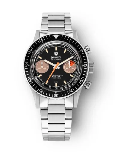 Nivada Grenchen Chronomaster Orange Boy Inter. Bezel - Manual - Bracelet Flat Link