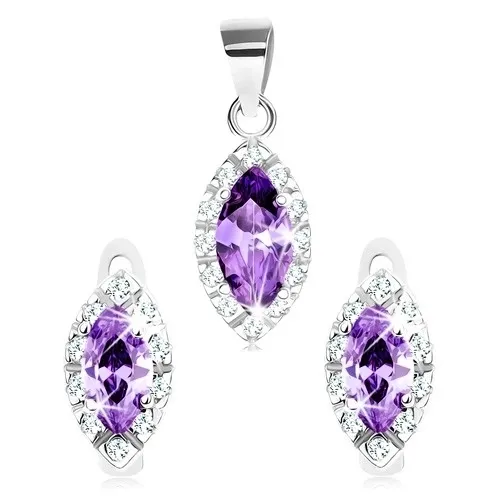 Stříbrný set 925 - přívěsek, náušnice, fialové zirkony, malé čiré zirkony