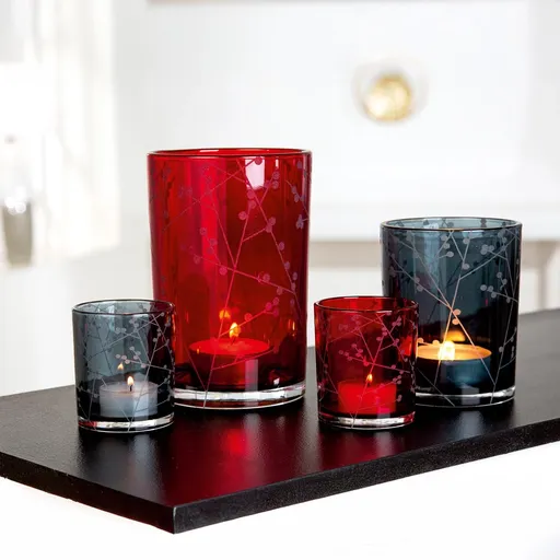 Gilde Skleněný svícen, červený, 13 cm