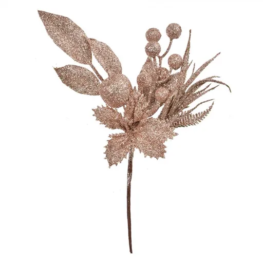 Vánoční růžová umělá třpytivá větvička s bobulemi - 7*5*25 cm Clayre & Eef