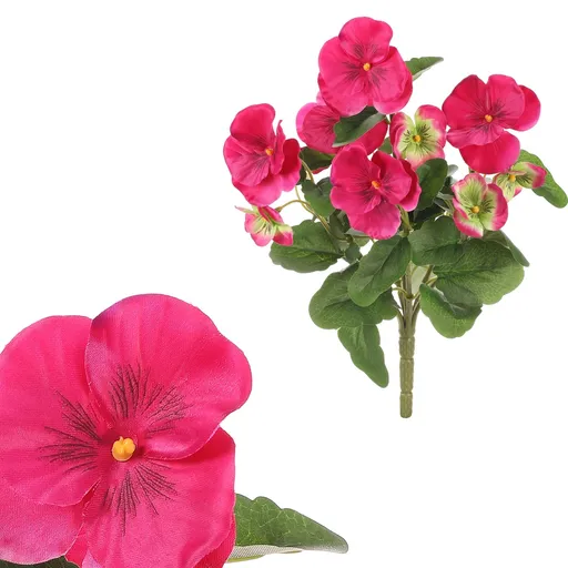 Umělá kytice Maceška tmavě růžová, 18 x 13 x 30 cm