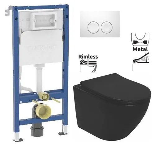 GEBERIT DuofixBasic s bílým tlačítkem DELTA21 + WC REA CARLO MINI RIMLESS ČIERNY MAT + SEDADLO 458.103.00.2 21BI MM1