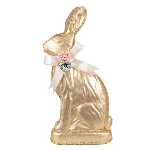 Dekorace zlatý králík s růžovou mašlí Fancy - 22*8*40 cm Clayre & Eef