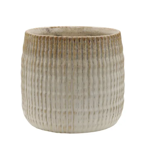 Latté obal na květináč s vroubkovaným vzorem Gaston - Ø 15*13 cm Chic Antique