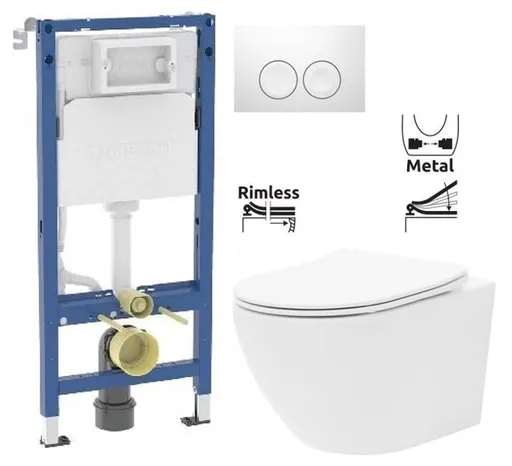 GEBERIT DuofixBasic s bílým tlačítkem DELTA21 + WC REA Carlo Flat Mini Rimless + SEDÁTKO 458.103.00.2 21BI CF1