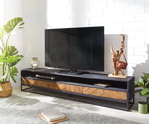TV stolek Famke 200 cm mango teak 2 přihrádky 3 zásuvky
