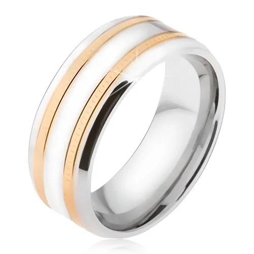 Obroučka z oceli 316L, dva rýhované proužky zlaté barvy - Velikost: 65