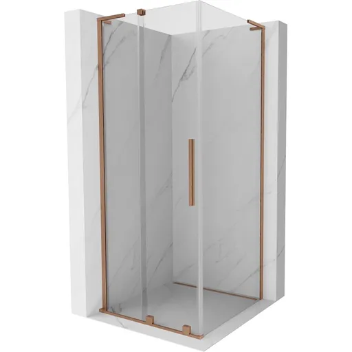 MEXEN/S Velar L sprchový kout, posuvné dveře 100 x 100, transparent, měď kartáčovaná 871-100-100-03-65
