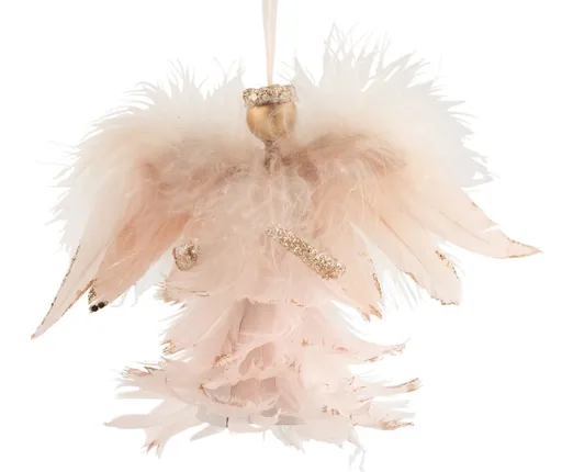 Závěsná ozdoba andílek z růžových peříček - 17*8*12 cm J-Line by Jolipa