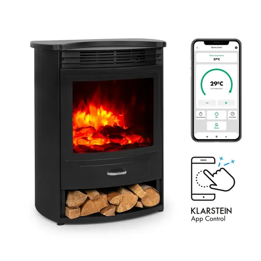 Klarstein Bormio S Smart, elektrický krb, 950/1800 W, termostat, týdenní časovač, černý
