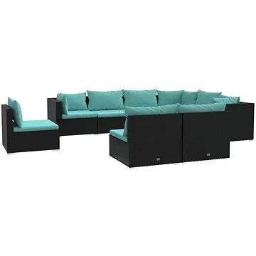 9dílná zahradní sedací souprava s poduškami polyratan černá, 3102577 (3102577)