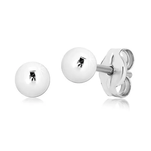 Puzetové náušnice z bílého 14K zlata - jednoduchá lesklá kulička, 4 mm