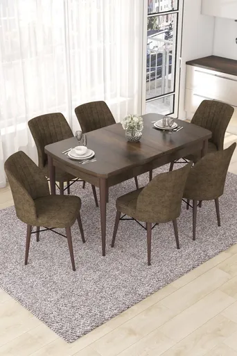 Extendable Dining Table & Chairs Set (7 Pieces) Nef - Baroque, Brown