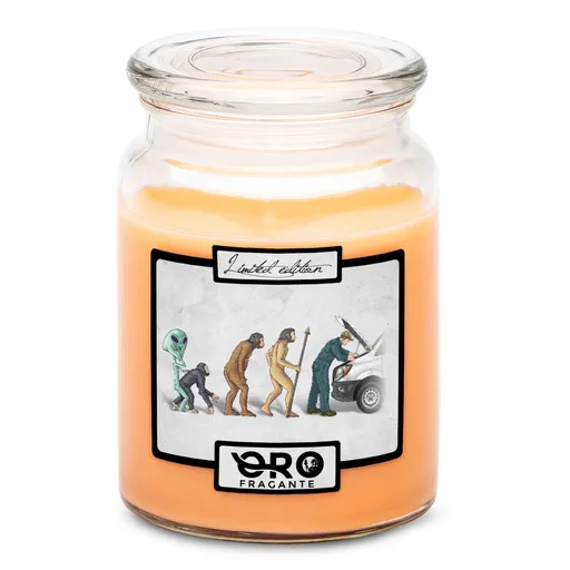 Svíčka Evoluce automechanika (Vůně svíčky: Tropické ovoce)