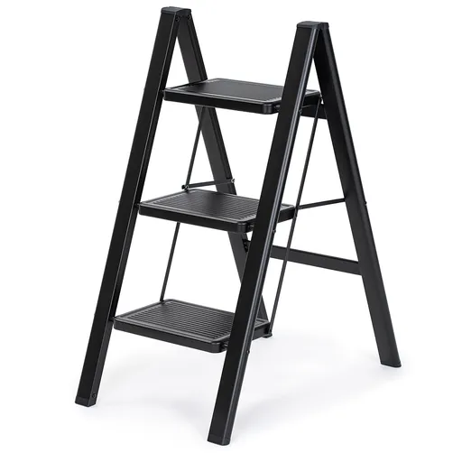 4Home Skládací ocelové schůdky Steel, 3 stupně, černá