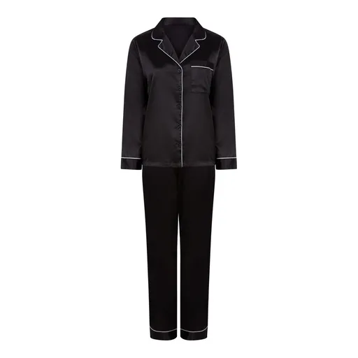 Towel City Dámské saténové pyžamo dlouhé - Černá | XL/2XL