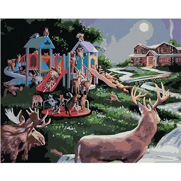 Zuty - Malování podle čísel - ZVÍŘATA NA DĚTSKÉM HŘIŠTI (D. RUSTY RUST), 80x100 cm, vypnuté plátno n (HRAmmb01673nad)