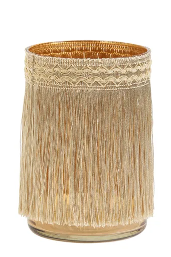 Hnědý skleněný svícen s třásněmi Marron – Ø 11*18 cm Light & Living