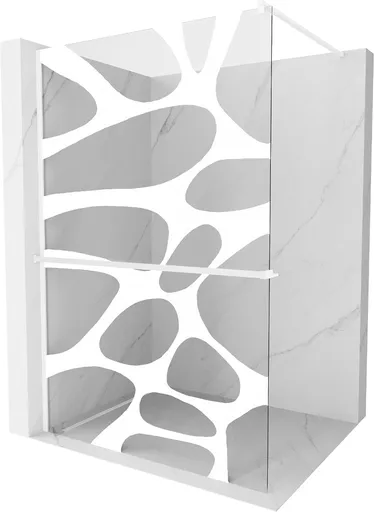 MEXEN/S Kioto+ Sprchová zástěna WALK-IN s poličkou a držákem ručníků 110 x 200, bílý vzor, bílá 800-110-121-20-97