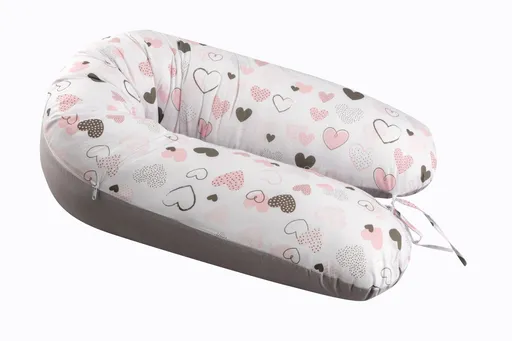 Bomimi ADOS kojící polštář 150x30, SRDÍČKA růžová/šedá