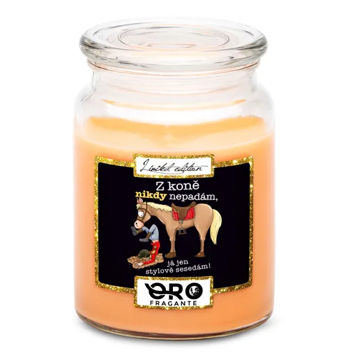 Svíčka Z koně nepadám (Vůně svíčky: Tropické ovoce)
