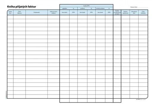 Tiskopis Kniha přijatých faktur A4 na šířku 32 listů OPTYS