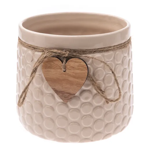 Keramický obal na květináč Heart, béžová, 12,5 x 14 cm