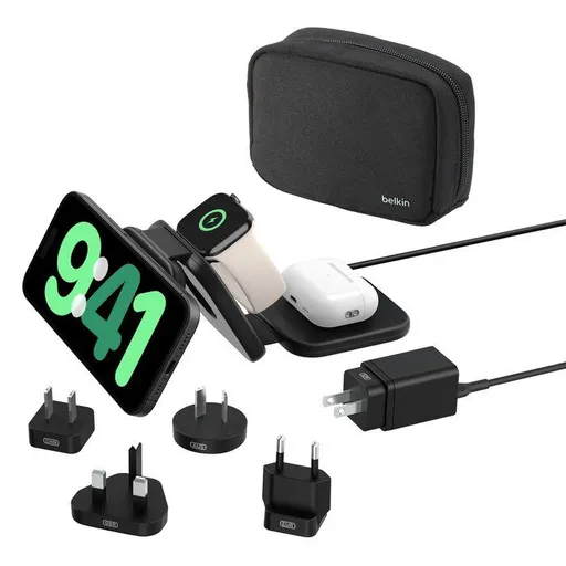 Belkin BOOST CHARGE™ PRO Qi2 3v1 Bezdrátová skládací cestovní podložka pro iPhone/Apple Watch/AirPods, černá + adaptéry