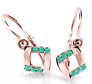 Cutie Jewellery Čtvercové dětské náušnice z růžového zlata C2268-10-X-4 světle zelená