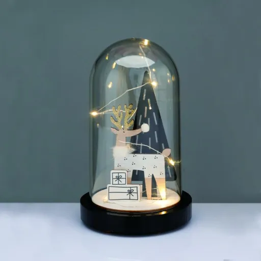 ACA Lighting Vánoční dekorace dřevěný jelen s plastovým krytem a stromečkem 8 MINI LED teplá bílá na baterie 2xAAA 11x19cm X06811264