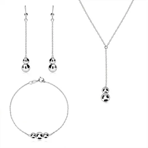 Stříbrný 925 trojset - spirálovitý řetízek, hladké, zrcadlově lesklé kuličky