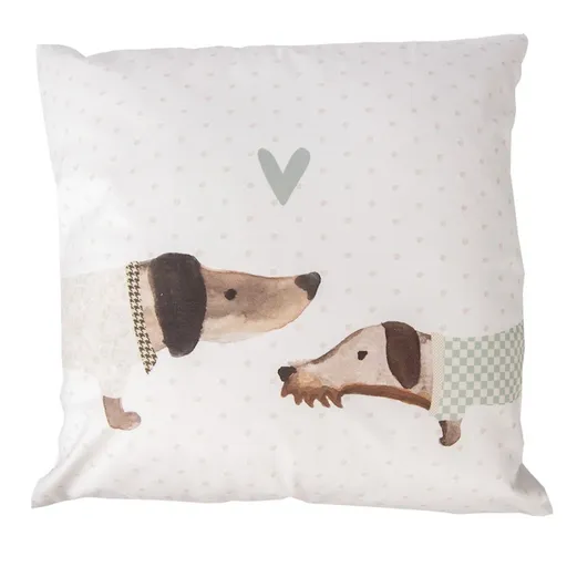 Béžový povlak na polštář s jezevčíky a srdíčkem - 45*45cm Clayre & Eef