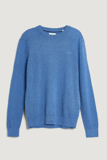 SVETR GANT TEXTURED COTTON MERINO C-NECK DENIM BLUE MELANGE