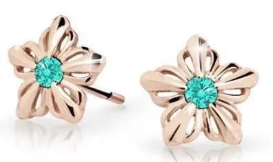 Cutie Jewellery Dětské kytičkové náušnice z růžového zlata C2238-30-X-4 světle zelená