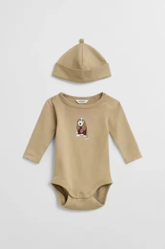 DĚTSKÝ SET GANT DOG PRINT BODY & BEANIE DARK KHAKI