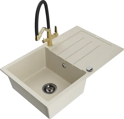 MEXEN/S Bruno granitový dřez s odkapávačem včetně baterie Duo, béžová 6513-69-671701-57-B