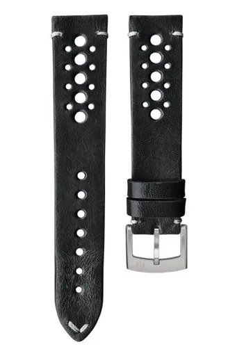 Kožený řemínek Biatec | Černý Racing - 20 mm - Stříbrná