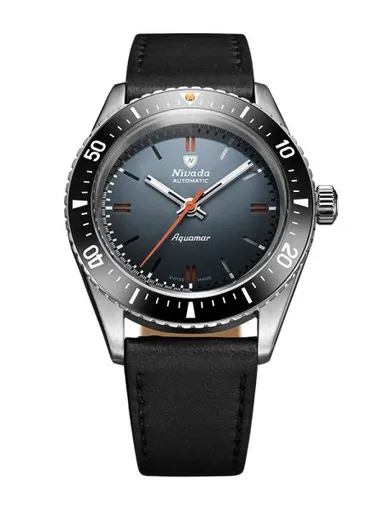 Nivada Grenchen Aquamar Grey - Black Leather