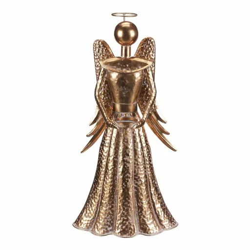 Vánoční kovová dekorace Anděl 49 cm, kalíšek na čaj. svíčku, zlatá