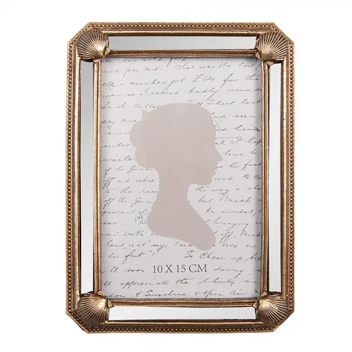 Zlatý fotorámeček s mušličkami a zrcátky - 13*2*18 cm / 10*15 cm Clayre & Eef