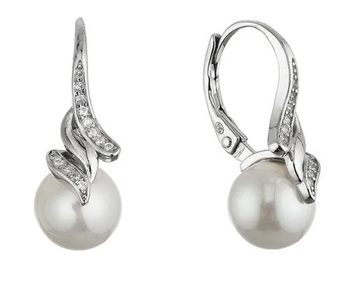 Evolution Group - Pavona Elegantní stříbrné náušnice se zirkony a shell perlou 11688.1