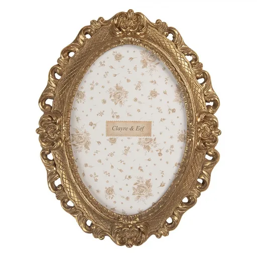 Zlatý antik oválný fotorámeček se zdobením - 19*2*24 cm / 13*18 cm Clayre & Eef