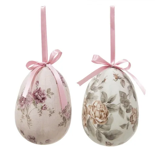 2ks dekorace vajíčko s růžemi Rose Spring Egg - Ø 9*12 cm Clayre & Eef