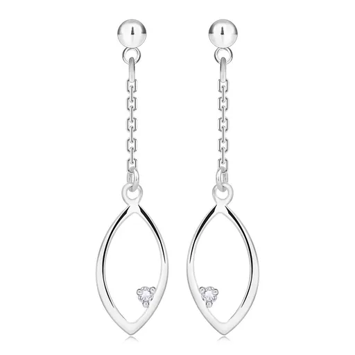 Diamantové náušnice ze stříbra 925 - obrys zrnka, čirý diamant, puzetky