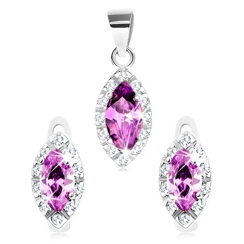 Rhodiovaný set, stříbro 925, zrnko tanzanitové barvy s čirým lemem