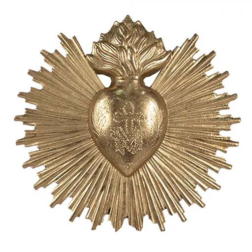 Zlatá antik nástěnná dekorace nejsvětější srdce Ježíšovo - 17*2*16 cm Clayre & Eef