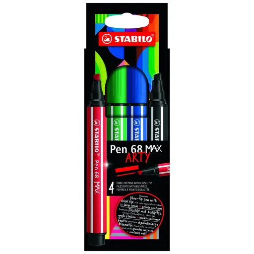 Prémiový vláknový fix se silným klínovým hrotem STABILO Pen 68 MAX ARTY 4 ks sada