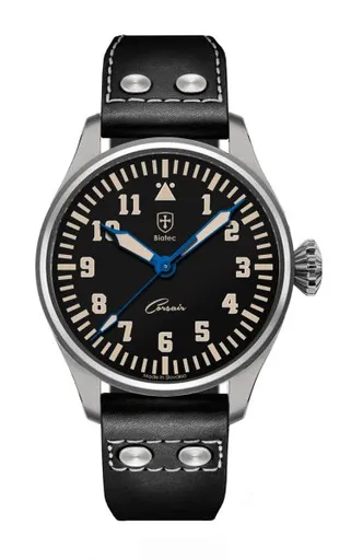 Biatec Corsair Vintage 03 - Černý kožený pilot řemínek