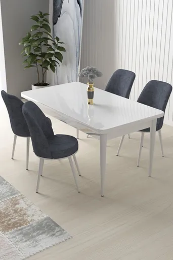 Dining Table & Chairs Set (5 Pieces) Nil - White, Fume