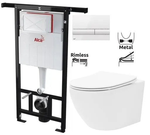 Předstěnový instalační systém s bílým tlačítkem M1710 + WC REA Carlo Flat Mini Rimless + SEDÁTKO AM102/1120 M1710 CF1